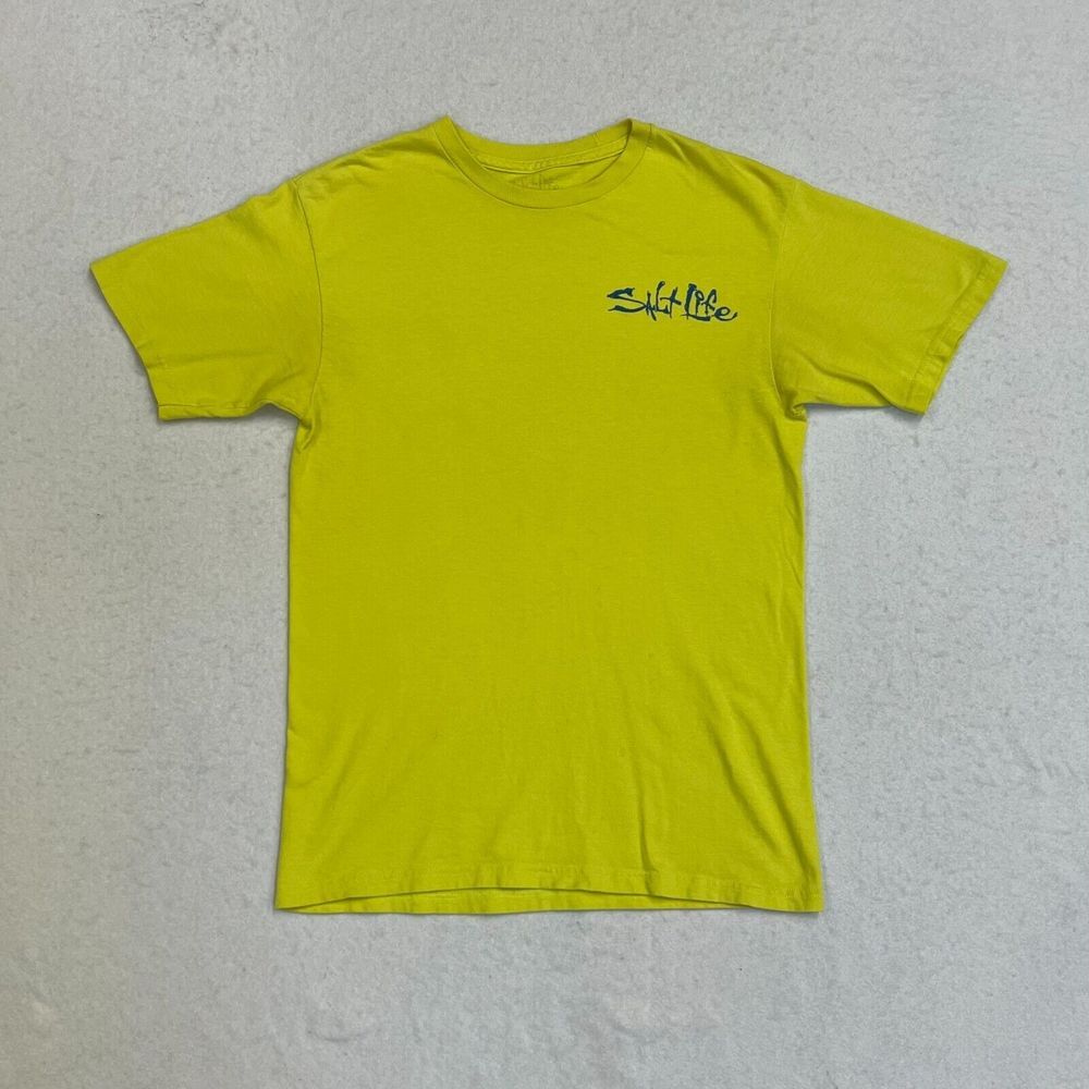 Mens Salt Life Yellow Short Sleeve Crewneck Graphic Tee T-Shirt Size Small GUC